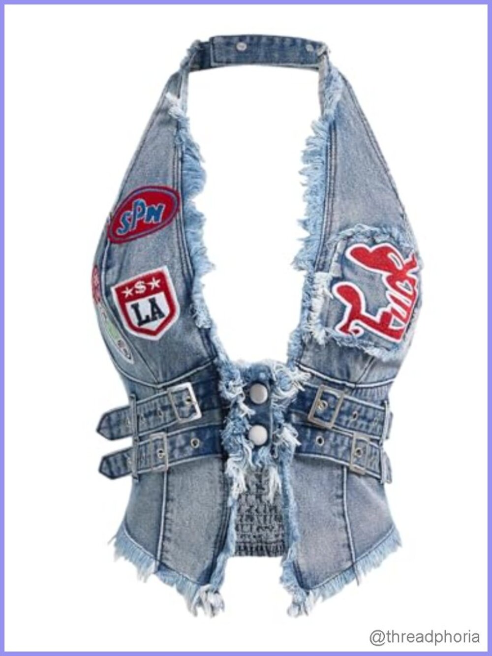 Y2K Denim Halter Vest Top Open Back V-Neck Embroidery Sleeveless Streetwear